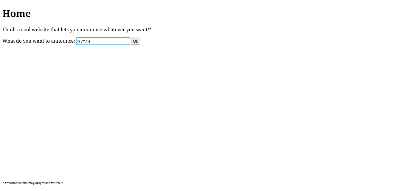 The picture of entering seven times sevens into the input field of the site